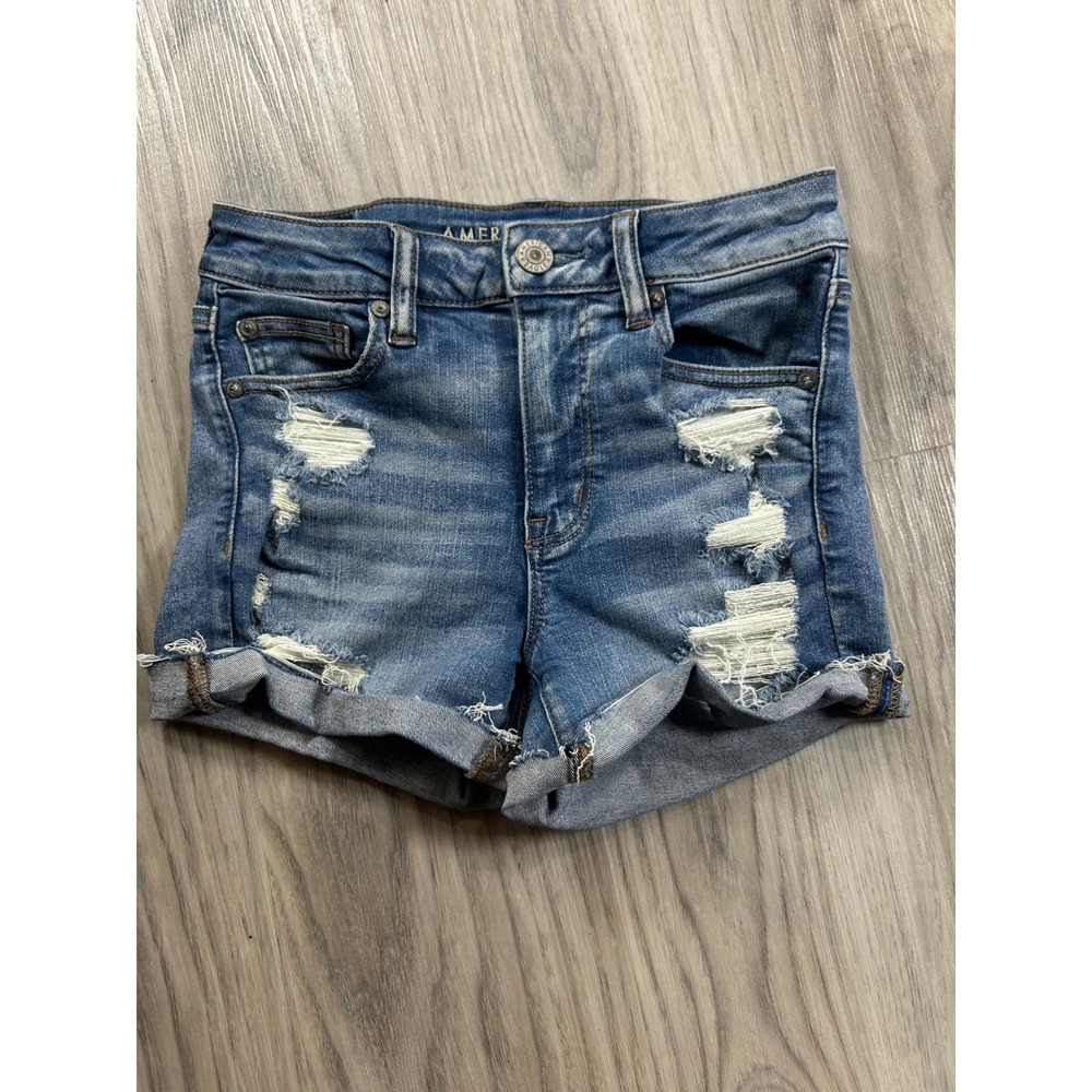 American‎ Eagle Hi-Rise Shortie Distressed Denim Shorts Blue Size 2 Next Level